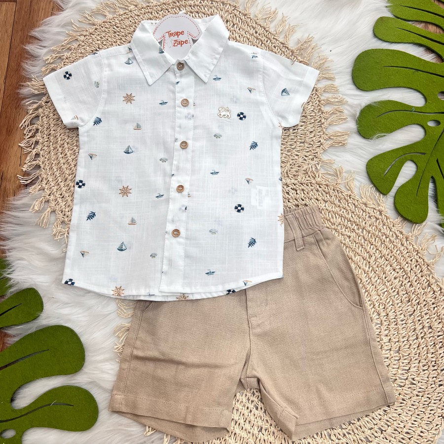 Conj Camisa Nautica e Short de Linho